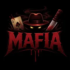 Krwawy as pik, nóż i kapelusz z żółtymi oczami. Logo gry mafia online.