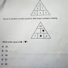 Piramidy matematyczne: jedna z brakującymi liczbami, druga z symbolem serca i gwiazdy. Oblicz sumę gwiazdy i serca.
