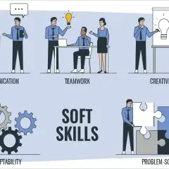 Ilustracja pokazuje różne zabawy na komunikację w grupie: rozmowy, współpracę, kreatywność, adaptację i rozwiązywanie problemów.
