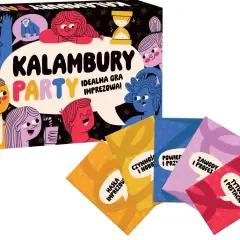 Gra "Kalambury Party" z hasłami dla dorosłych. Kolorowe karty z kategoriami: Czynności i hobby, Powiedz i przyznaj, Zawody i profesje, Tytuły i postacie. Idealna na imprezy!