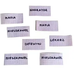 Karty z rolami do gry "Mafia": Narrator, Mafia, Mieszkaniec, Detektyw, Lekarz. Kto wygra w tej grze bez kart?