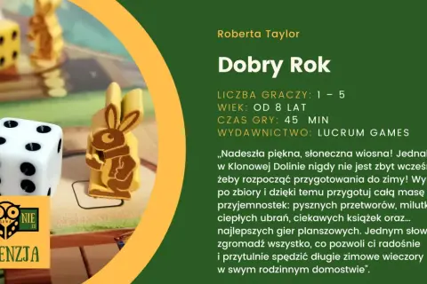 Kostki i figurki z gry planszowej "Dobry Rok". Idealna gra na rodzinne wieczory.