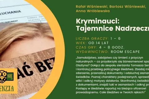 Kryminauci: Tajemnice Nadrzecznej – recenzja gry escape room. Zbadaj miejsce zbrodni, przesłuchaj świadków i odkryj prawdę.